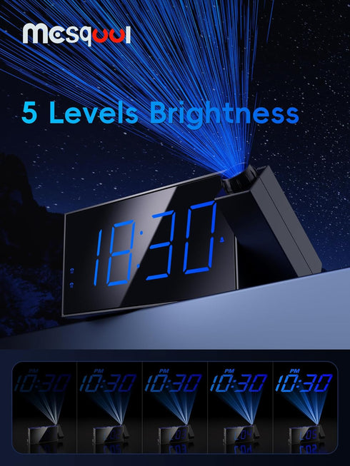Mesqool Projection Alarm Clock - Loud Vibrating Alarm Clock for Heavy Sleepers with USB Charging Port
