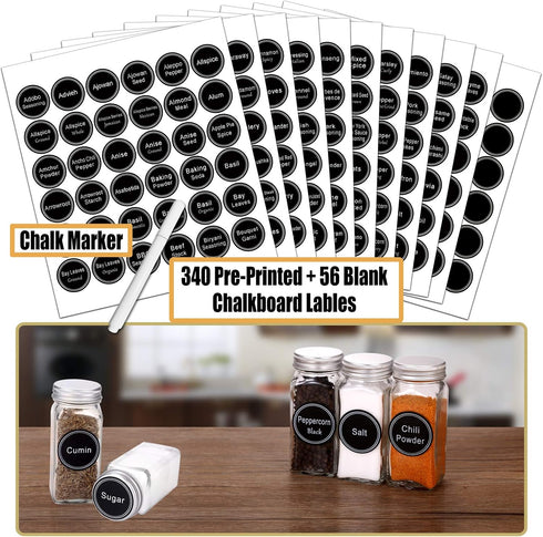 SWOMMOLY 48 713 Set. 48 4OZ, Glass Spice Jars with Spice Labels, Chalk Marker and Funnel Complete Square Glass Jars