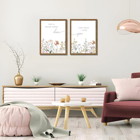 Set 2, 12x16 Inch Wood Framed Wildflower Nursery Wall Art of Boho Flower Botanical Wall Decor Paintings, Baby Girl