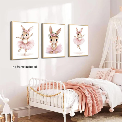 Set 3, 12x16 Baby Girl Nursery Wall Decor, Easter Nursery Canvas Wall Art Paintings of Cute Animal Pink Bunny Posters