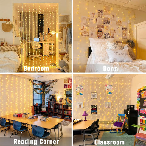 300 JMEXSUSS LED Remote Control Curtain Lights, Plug in Fairy Curtain Lights Outdoor, Window Wall Hanging String Lights