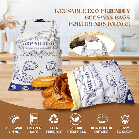 Stnopw Reusable Beeswax Bread Bags - Large Capacity Cotton Storage for Homemade, Sourdough & Fresh Bread | Food-Grade
