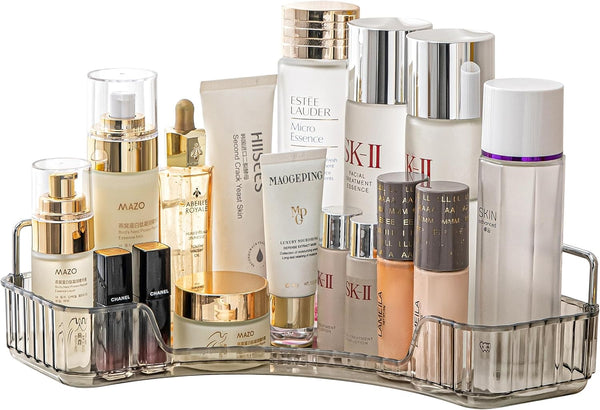 YCIA&DONE Corner Counter Bathroom Organizer, 1 Tier Clear Cosmetic Perfume Tray for Makeup and Skincare