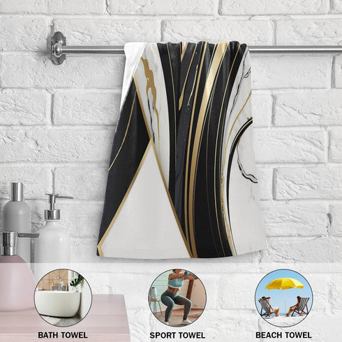 KENADVI Set 2 14"x28" Black and White Hand Towels for Bathroom of Soft Absorbent Marble Gold Texture Stone Abstract