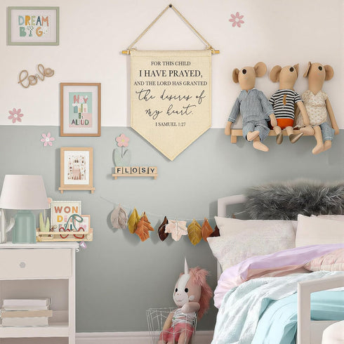 FYSIA for This Child I Have Prayed- Canvas Hanging Pennant Flag Banner Wall Sign Decor Gifts for Nursery Baby Kids Girl