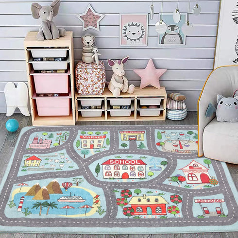 Extra Large Kids Playroom Rug Play Carpet 4 x 6, Blue Educational
