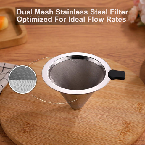 Small Size Pour Over Coffee Dripper, CAMPINGLIFE Reusable Stainless Steel Maker for 1-2 Cup (Silver)