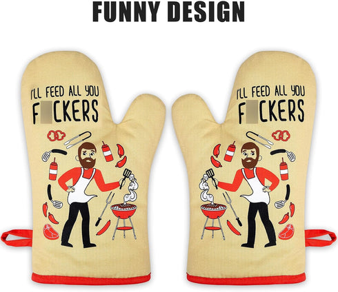 Miracu Funny Oven Mitts, Gifts for Chefs, Cooking BBQ Oven Mitt - Unique Cooking Gifts for Cooks Dad Brother Him - Funny Kitchen Gadgets, Manly Fathers Day, Housewarming, Grilling Chef Gifts for Men
