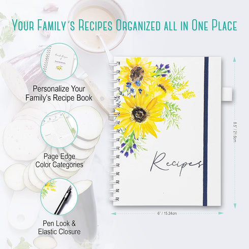 OUTSHINE 6 x9 Sunflower Hardcover Recipe Binder, Blank Recipe Binder to Write in Your Own Recipes, Recipe Binder, Recipe Book Blank, Recipe Notebook, Cookbook Binder, Recipe Journal for Recipe Holder by OUTSHINE