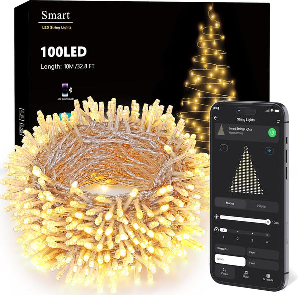 Brizled Smart String Lights Warm White, 32.8ft 100 LED String Lights Work