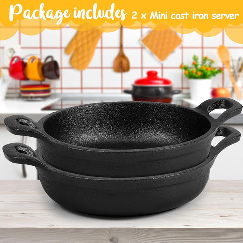 Mini Cast Iron Skillets Set - 2 Pack Black 5 x 5 x 1.3 Inch Cast Iron Pan Ramekin Casserole Dish Oven Safe Cookware