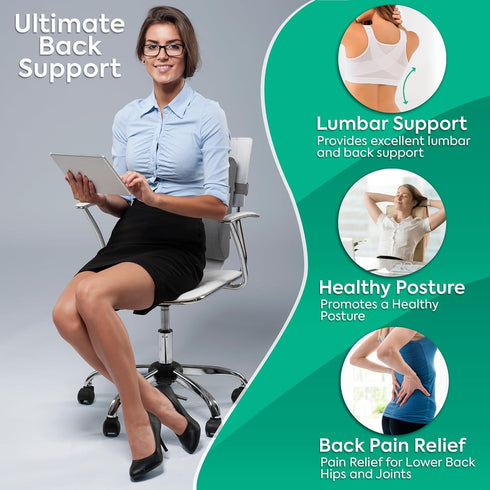 Dromere Lumbar Support Pillow for Office Chair - Ergonomic Back Cushion with Memory Foam, Lumbar Support for Car Adjustable Straps for Posture