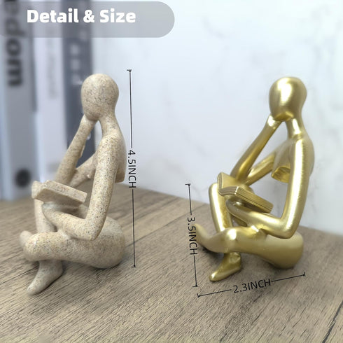 4.5 Inch Gold Reading Woman Statue, Thinker Sculpture for Bookshelf Decor, Modern Gold Home Accents, Coffee Table