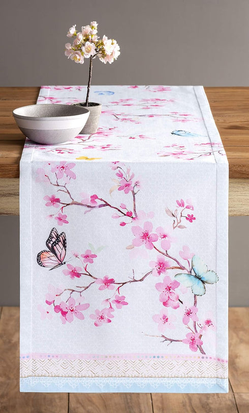 Maison d' Hermine Table Runner, 100% Cotton, 108 inches Long, Decorative for Home Kitchen Dining (Blossoms in Spring,