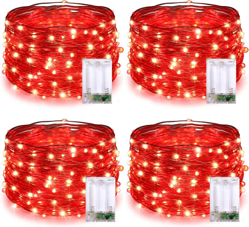 JMEXSUSS 4 Pack 50 LED Red Fairy Lights, 16.1ft Mini Firefly Starry Lights for Bedroom Wedding Party Decorations