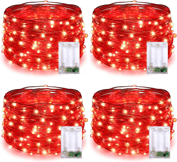 JMEXSUSS 4 Pack 50 LED Red Fairy Lights, 16.1ft Mini Firefly Starry Lights for Bedroom Wedding Party Decorations