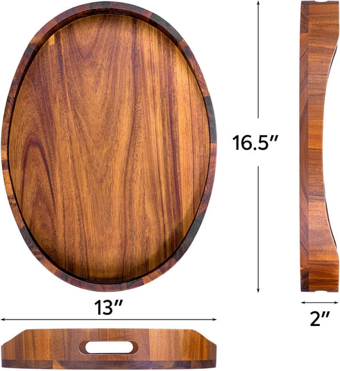 HouseJoy Display,16.5"x13" Acacia Wood Serving Tray with Handles, Decorative Ottoman Tray Platter for Breakfast in Bed