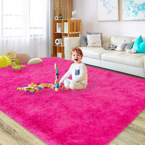 Ultra Soft Fluffy Hot Pink Rugs, 4x6 Feet Shag Area Rug for Bedroom and Living Room Decor
