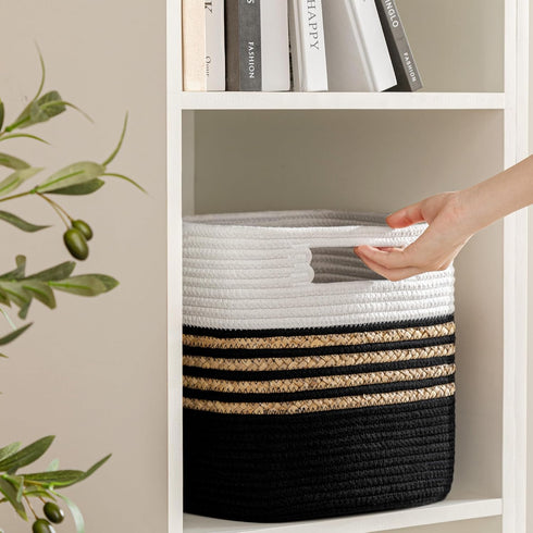 UBBCARE Set of 3 Black Water Hyacinth Storage Cubes, 11 x 10.5 x 10.5 in, Woven Baskets with Handles
