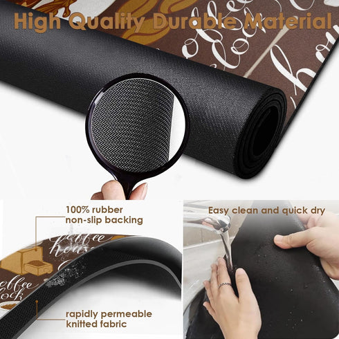 Coffee Mat for Countertops, Tea Coffee Retro Vintage Cafe Brown Dish Drying Mat 2 Pcs for Kitchen Coffee Bar Accessory,Fit Under Coffee Maker Espresso Machine Dish Rack Hide Stain 12x19in