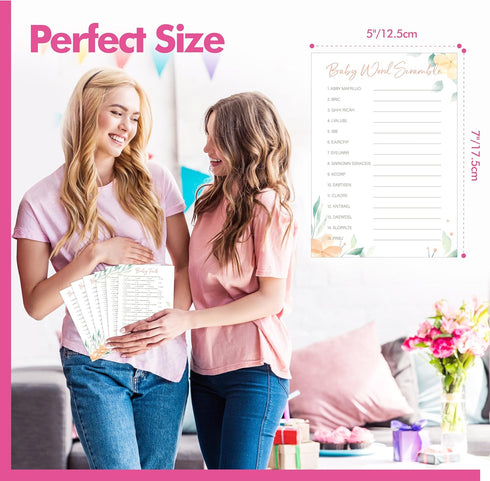 55PCS Baby Shower Games, Word Scramble & Trivia Facts with Answer Keys Double-sided Game Card Fun Baby Shower Party