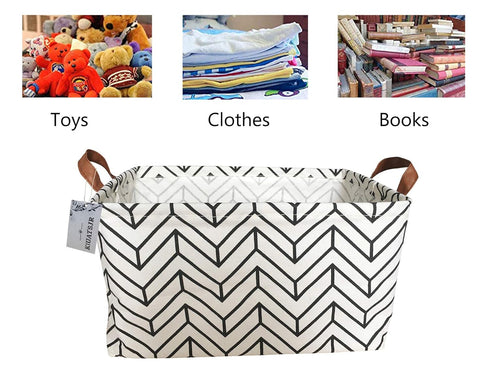 Rectangular Canvas Storage Bins, Waterproof Collapsible Toy Organizer Bin with Handles for Clothes, Kid's Toy & Book