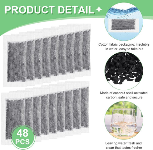 48 Packs Replacement Activated Charcoal Distiller Filters, Coconut Shell Activated Carbon Filter Sachets for Countertop