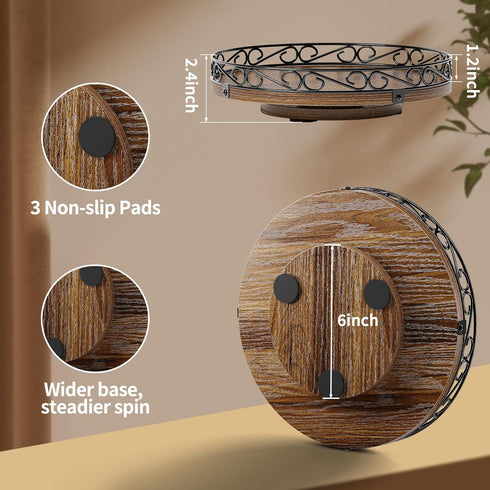 9" Countertop, Lazy Susan Turntable Organizer for Table Top, Round Wooden Lazy Susan for Cabinet, Farmhouse Decorative