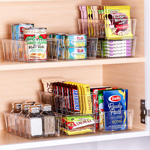 Puricon 4 Pack Pantry Organization Bins for Kitchen Fridge Countertop, Stackable Clear Plastic Storage
