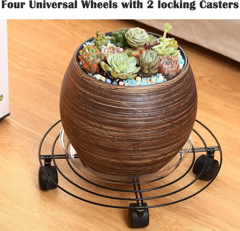 3 Packs 13.8 Inches Large Metal Plant Caddy with Wheels Plant Dolly Heavy Duty Rolling Plant Stand with Casters