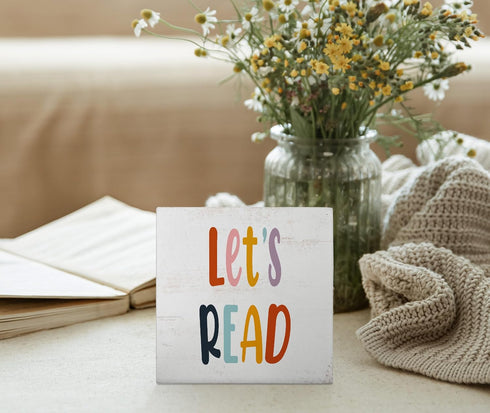 Room,5x5 Inch Mtrgdn Reading Corner Decor for Classroom,Boho Classroom Reading Nook Desk Decor,Let's Read Sign Wood Box