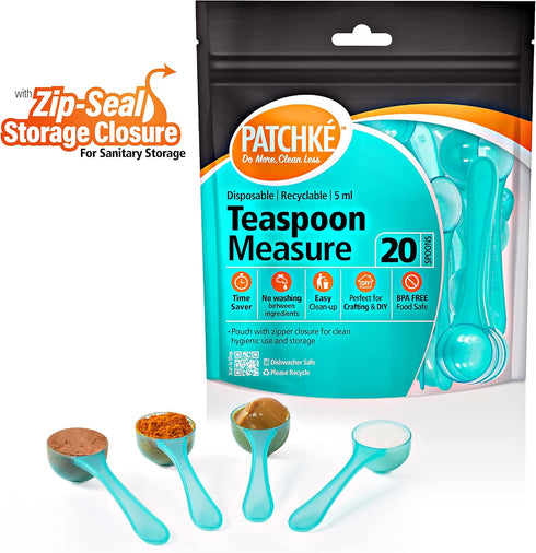 Plastic Measuring Spoons, 5 ml - 1 Teaspoon, Fits in Jar, Good for Formula, Coffee, Pet Food (20 Pack)