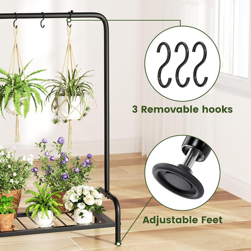 Josmimic 40'' 3 Plant Stand Outdoor Tall Plant Shelf For Patio Metal Plant Rack Flower Pot Clearance With Hooks