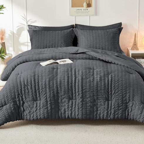 Sets 7 Set HYMOKEGE Full Size Comforter Seersucker Pieces, All Season Luxury Bed in a Bag for Bedroom, Bedding