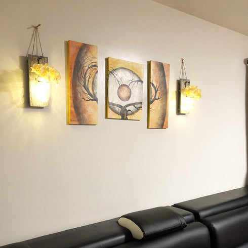 Besuerte Rustic Wooden Wall Hanging Decor with LED String Lights - Set of 2 Grey