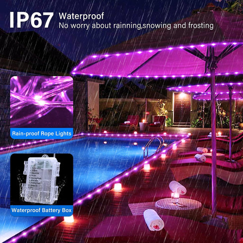 2 Pack 33ft 100 8 JMEXSUSS Pink String Lights Battery Operated Rope Lights Outdoor, LED Battery Powered Christmas