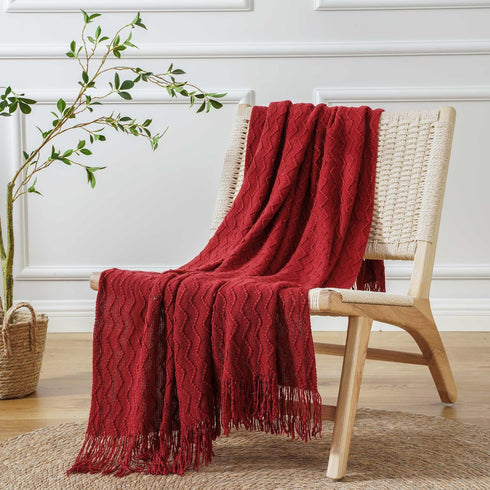 BATTILO HOME Christmas Red Throw Blanket, Textured Soft Burgundy Decorative Knitted Blanket, 50"x60"