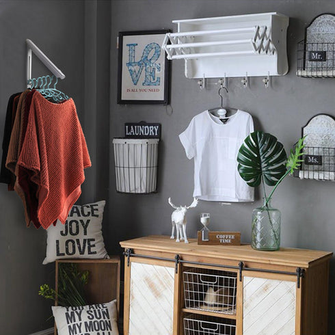 Folding Clothes Hanger, Wall Mounted Indoor Outdoor Aluminum Space Saver Clothes Rack Holder, Slim Design for Bedroom,