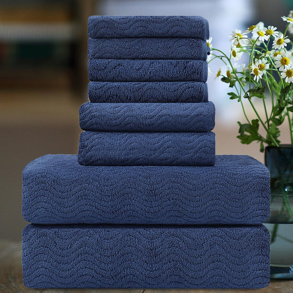 Smuge Ultra Soft 8 Piece Textured Bath Towel Set for Bathroom Shower