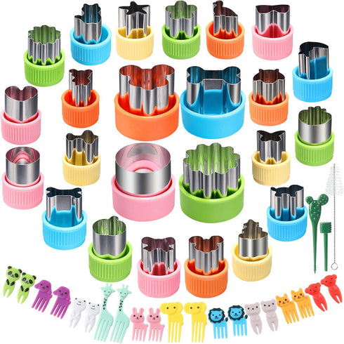 24 pcs Vegetable Cutter Shapes Sets - Cookie Cutters, Fruit Stamps Mold with 20 pcs Food Picks and Forks for Kids