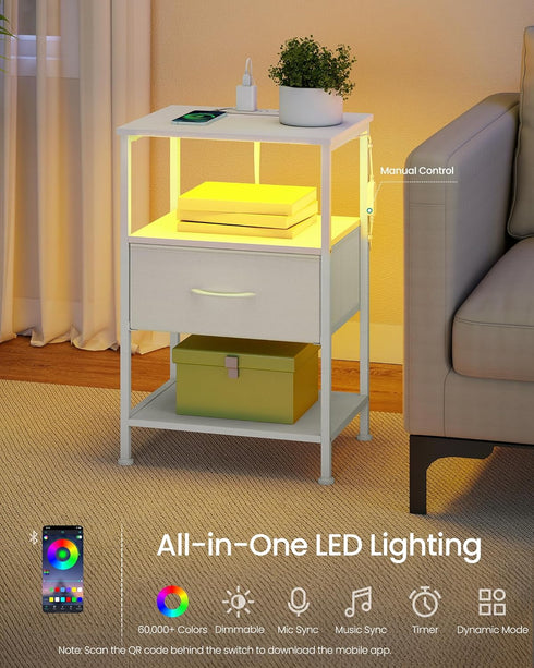 1 2 ULGS301WH01S SONGMICS BELLAH Collection - Nightstand with Charging Station and App-Controlled Adjustable LED