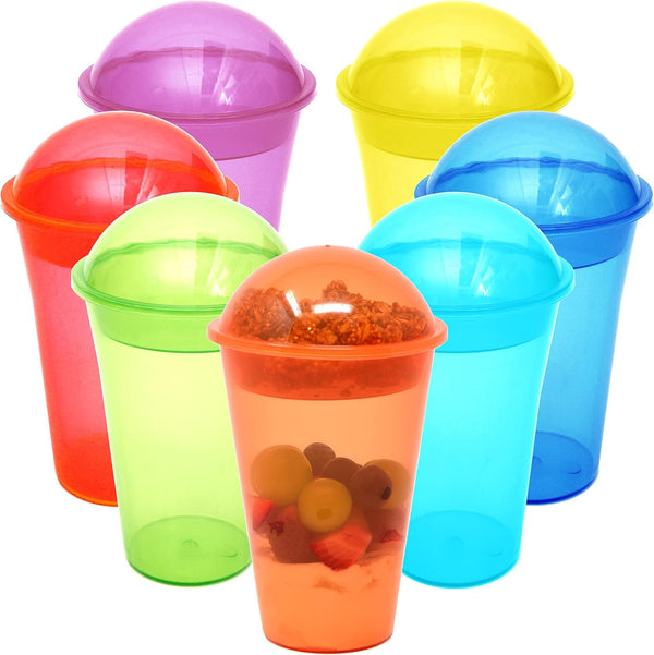Youngever 7 Sets Reusable Plastic Yogurt Cups with Dome Lids, Spill and