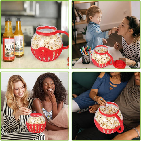 MMUGOOLER Glass Microwave Popcorn Popper, 2.25QT Original Popcorn Jar with Silicone Lid, BPA Free