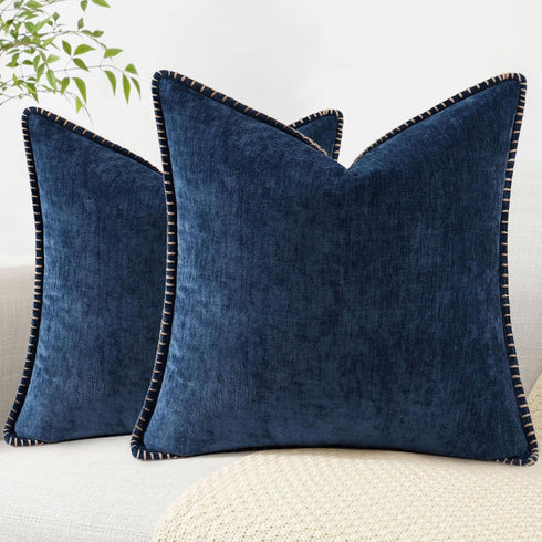 decorUhome Chenille Soft Throw Pillow Covers Set of 2, 18x18 Velvet Neutral Farmhouse Decorative Pillow Covers, Poseidon
