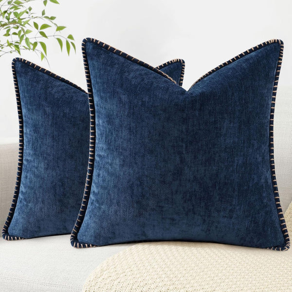 decorUhome Chenille Soft Throw Pillow Covers Set of 2, 18x18 Velvet Neutral Farmhouse Decorative Pillow Covers, Poseidon