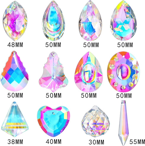 12 Kanpura Pcs Crystal Suncatchers Colorful Chandelier Prisms Crystals Pendants Parts Hanging Ornament for Wedding