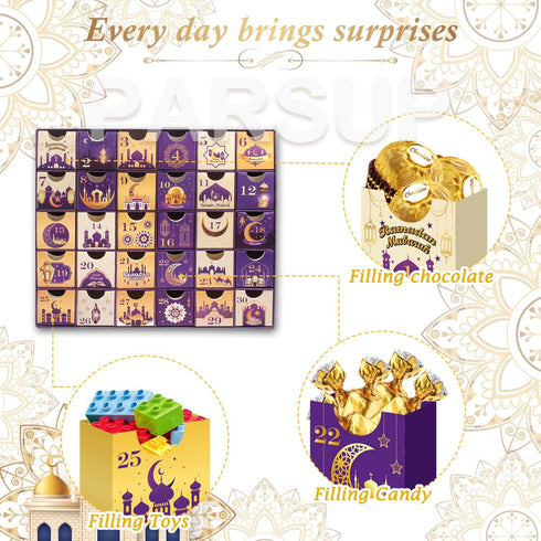 Ramadan Advent Calendar with Drawers 2024, 30 Empty Boxes for 30 Days, Eid Mubarak Countdown Calendar Gift
