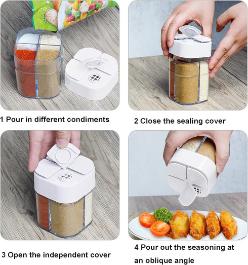 4 Pack 4 in 1 Travel Salt and Pepper Shaker, Camping Spice Container with Lid for Home Restaurant BBQ