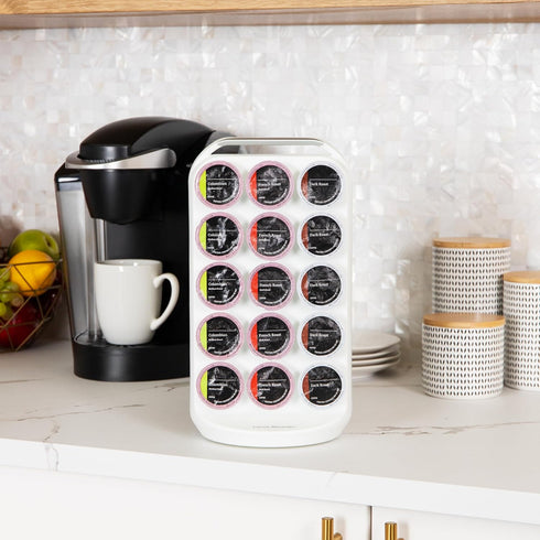 Mind Reader Single Serve Coffee Pod Carousel - 30 Pod Capacity Countertop Organizer (6.75"L x 6.25"W x 12.5"H, White)