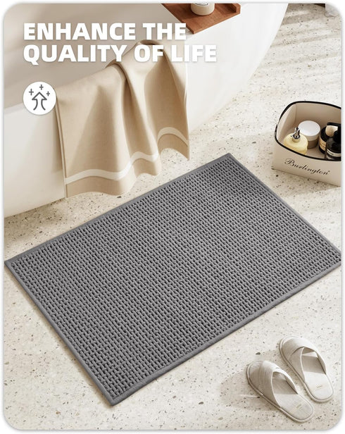 Color&Geometry Chenille Rubber Backed Gray Bathroom Rugs, Non-Slip, Absorbent, Quick Dry, Washable - 16"x24" Small Bath